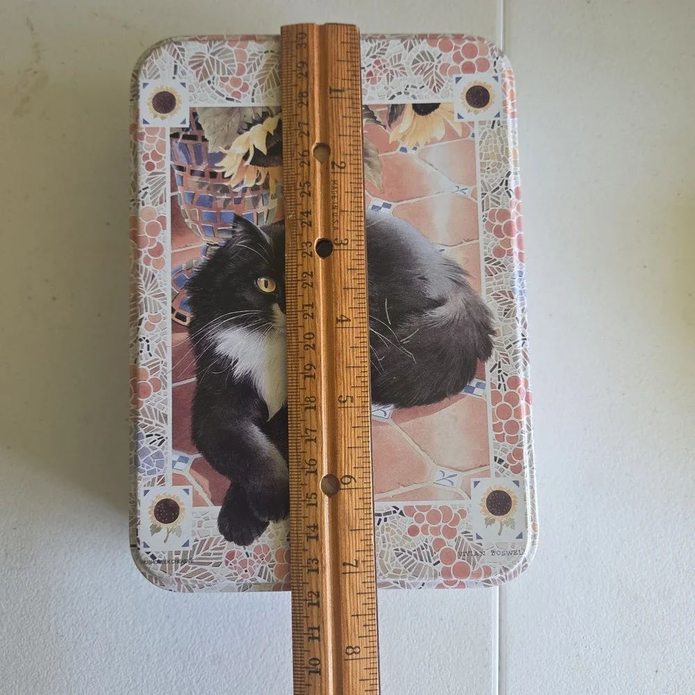 Vintage Vivian Boswell Long Hair Black White Cat Metal Tin Brushcreek Creative